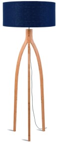 Lampa podłogowa Annapurna bambus 3-nożna 128cm/abażur 60x30cm, lniany blue denim
